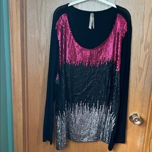 Penningtons Pink & Silver Sequin Ombre Long-Sleeve Top